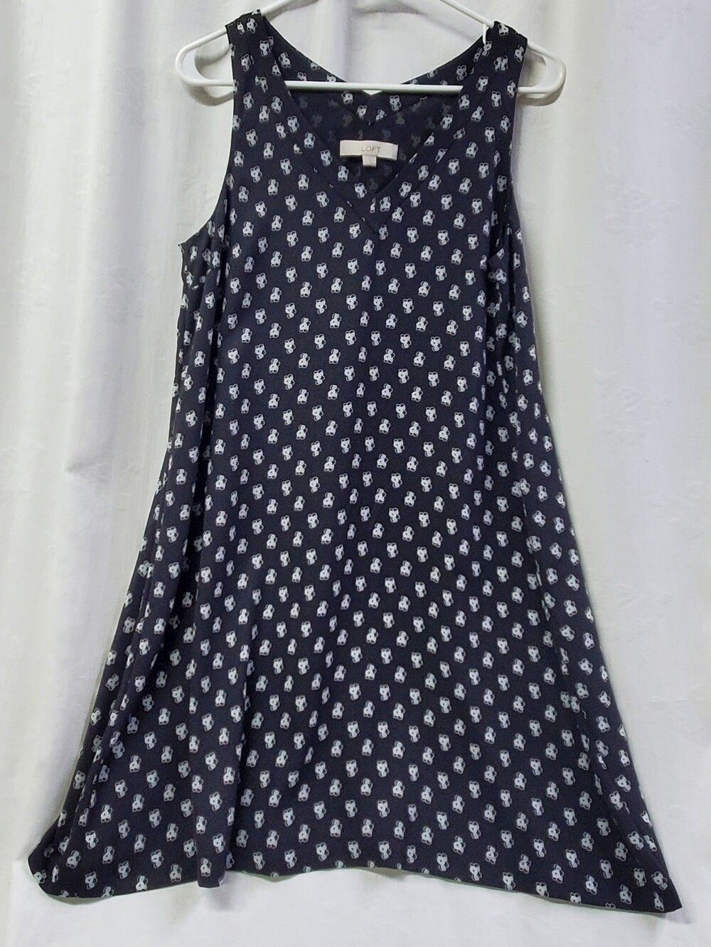Loft Navy Floral Lined Sleeveless A Line Resort Ready Above Knee Dress Medium